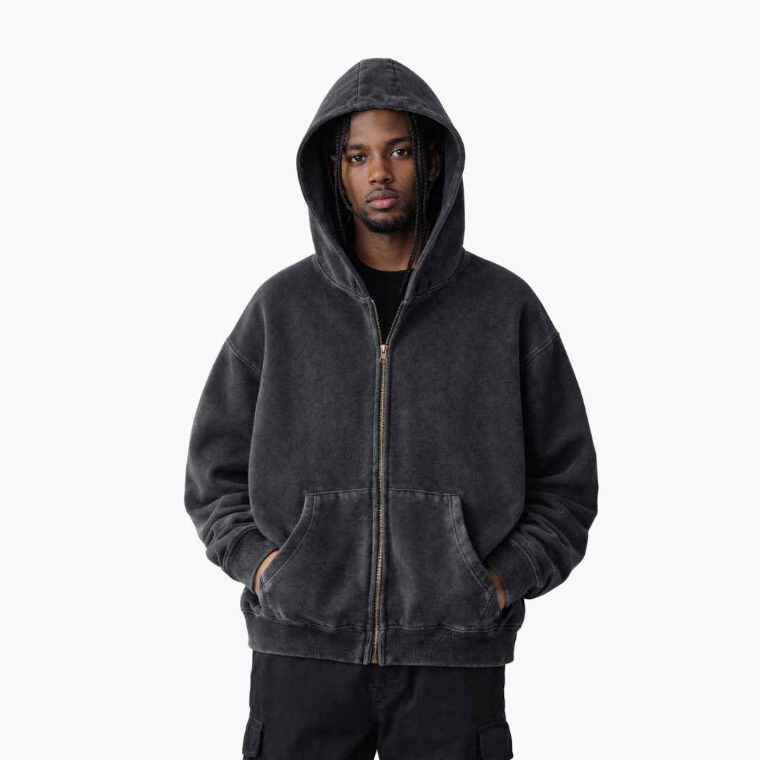 Hoodie Zippé Acid Wash Oversize Lunaria
