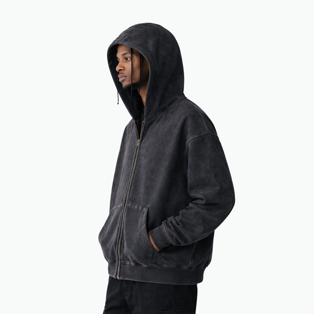 Hoodie Zippé Acid Wash Oversize Lunaria