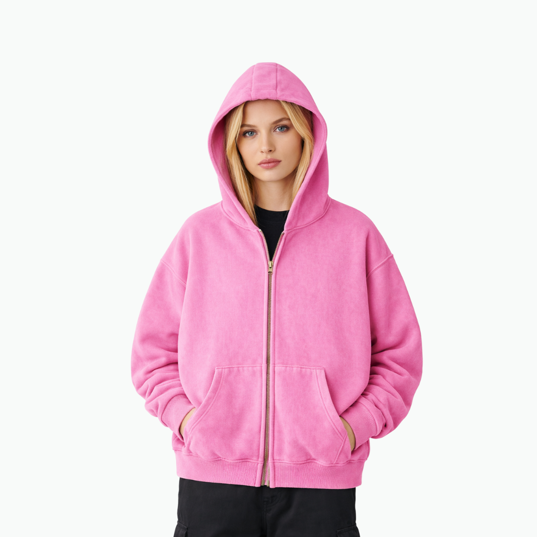 Hoodie Zippé Acid Wash Oversize Lunaria