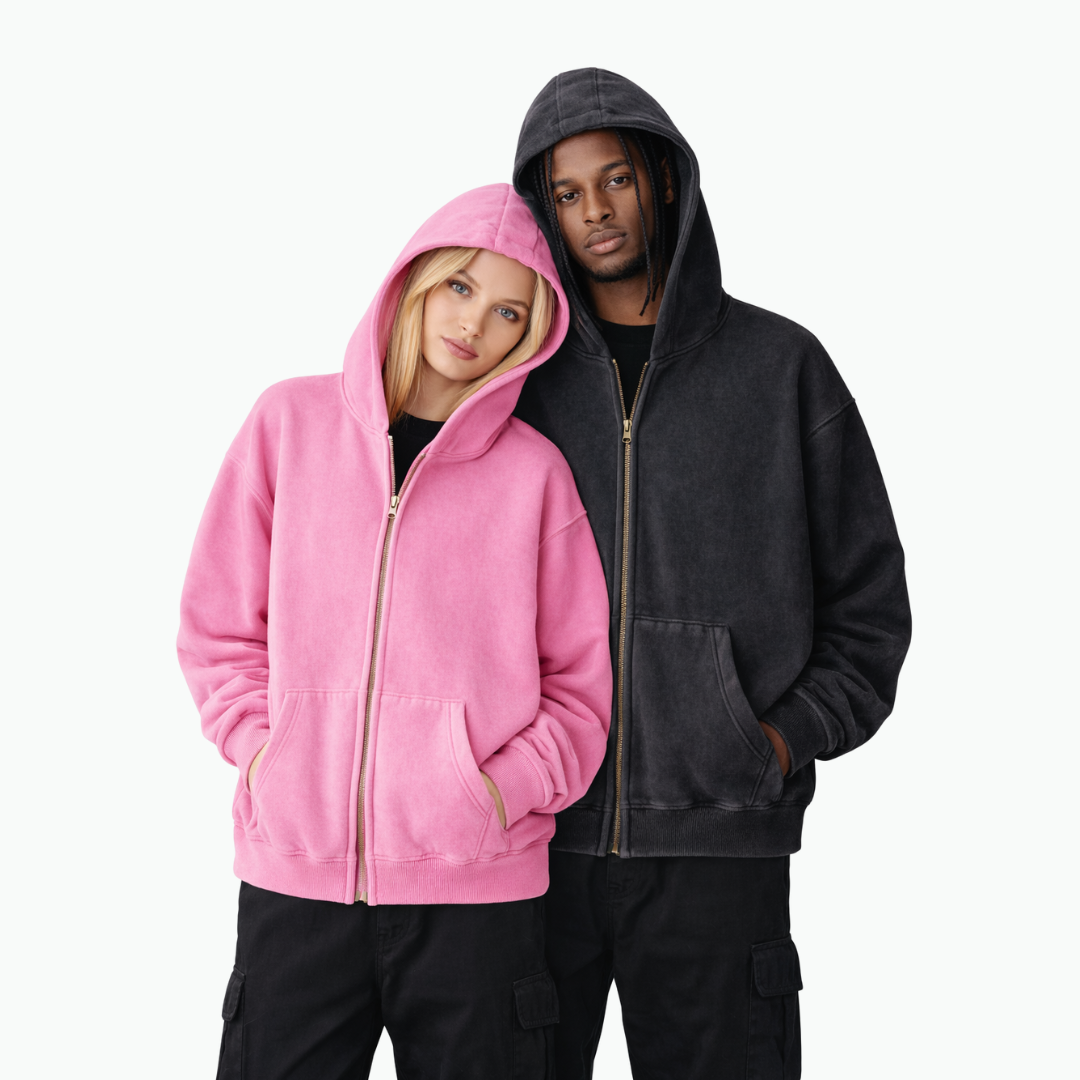 Hoodie Zippé Acid Wash Oversize Lunaria